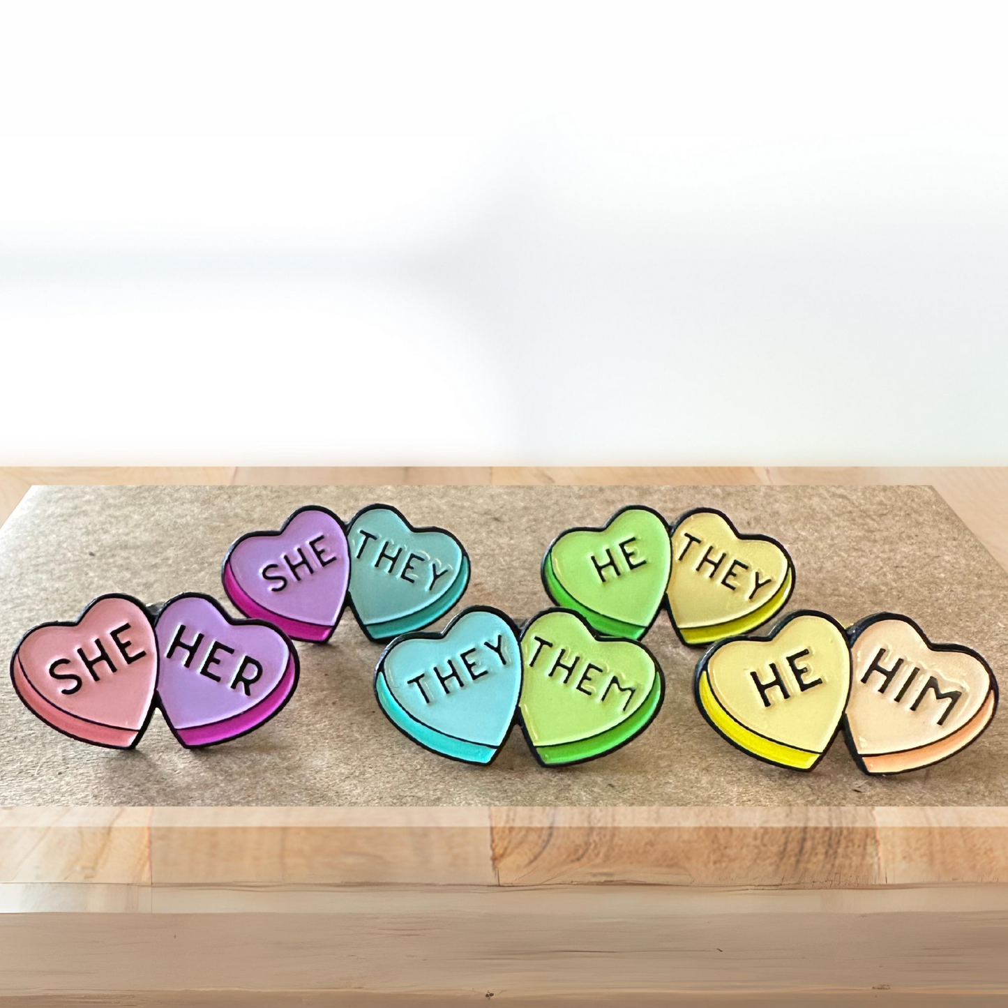 Heart Pronoun Pins
