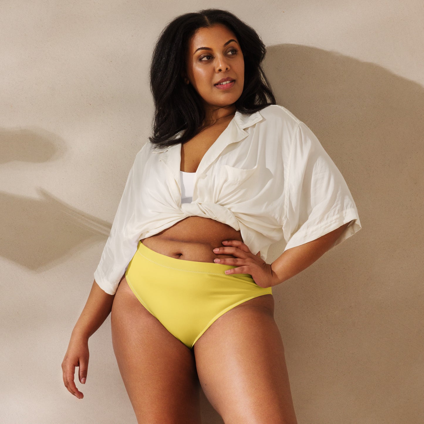 Rainbow Solid High-Waisted Athletic Bikini Bottom