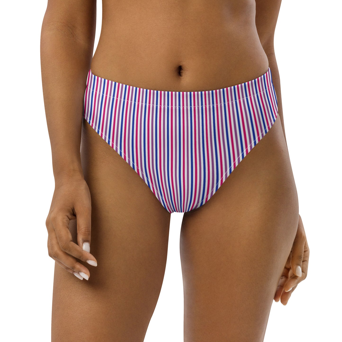 Bisexual Striped High-Waisted Athletic Bikini Bottom