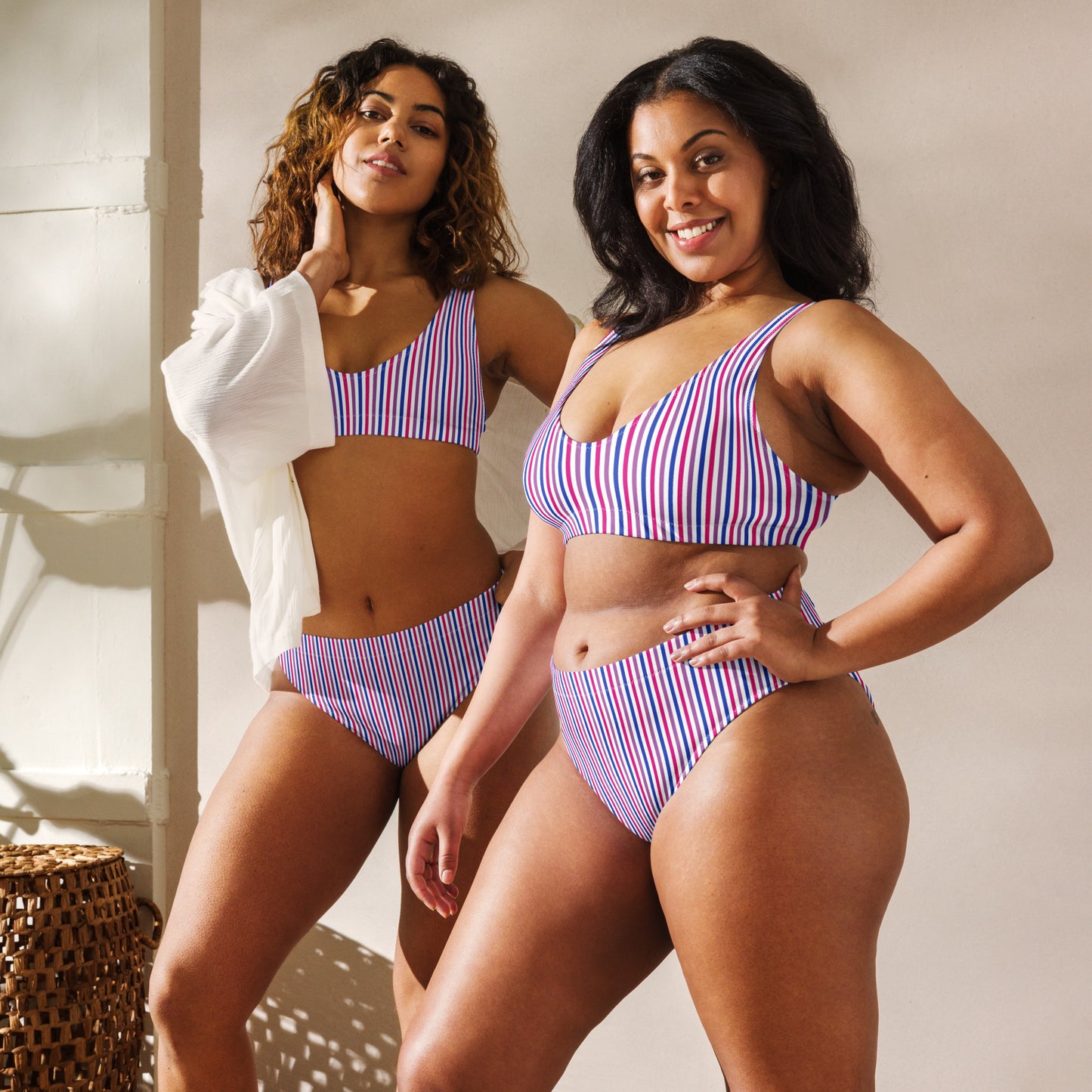 Bisexual Striped High-Waisted Athletic Bikini Bottom