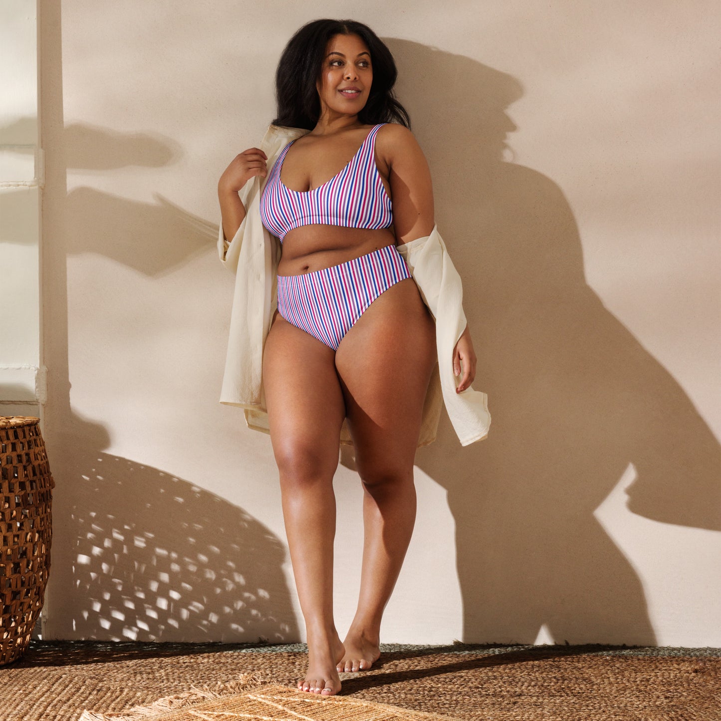 Bisexual Striped High-Waisted Athletic Bikini Bottom