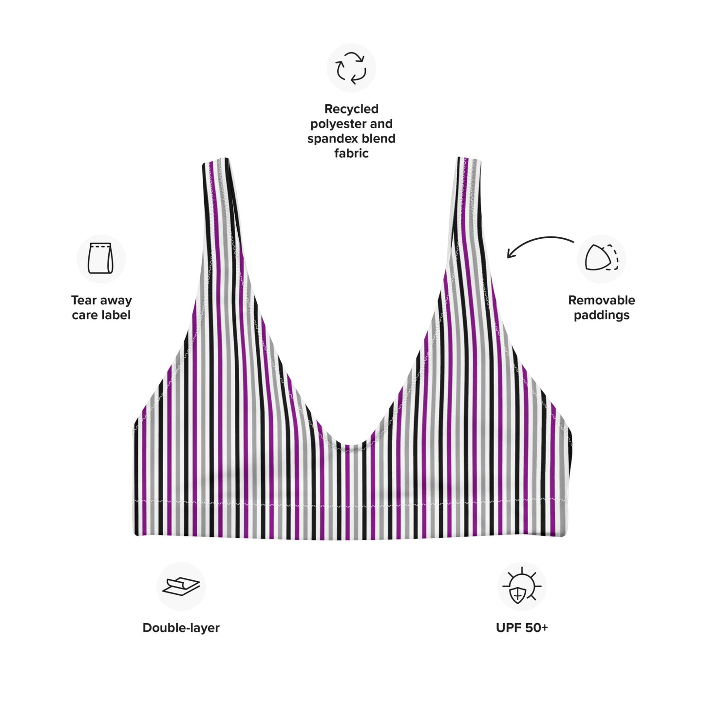 Asexual Striped Athletic Bikini Top
