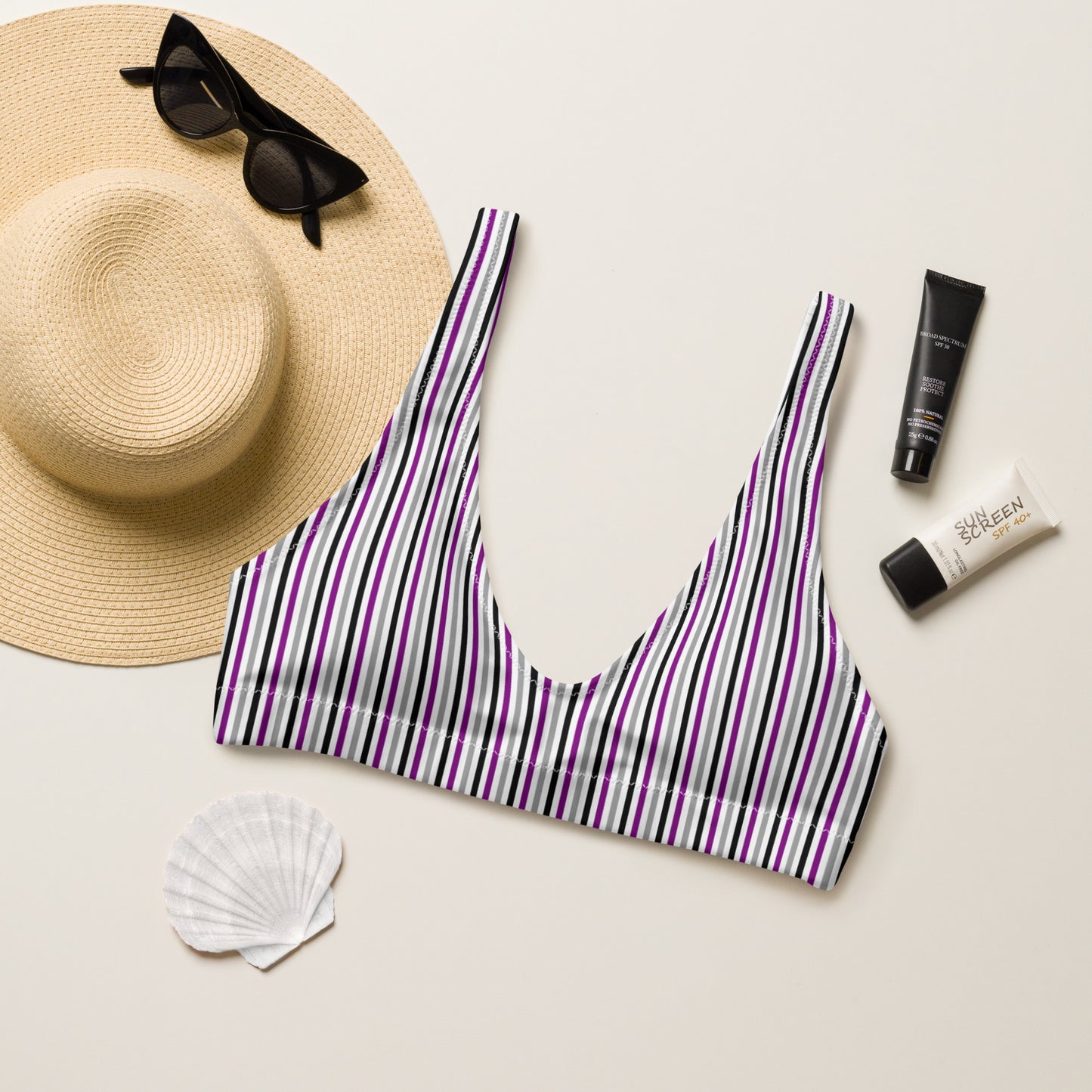 Asexual Striped Athletic Bikini Top