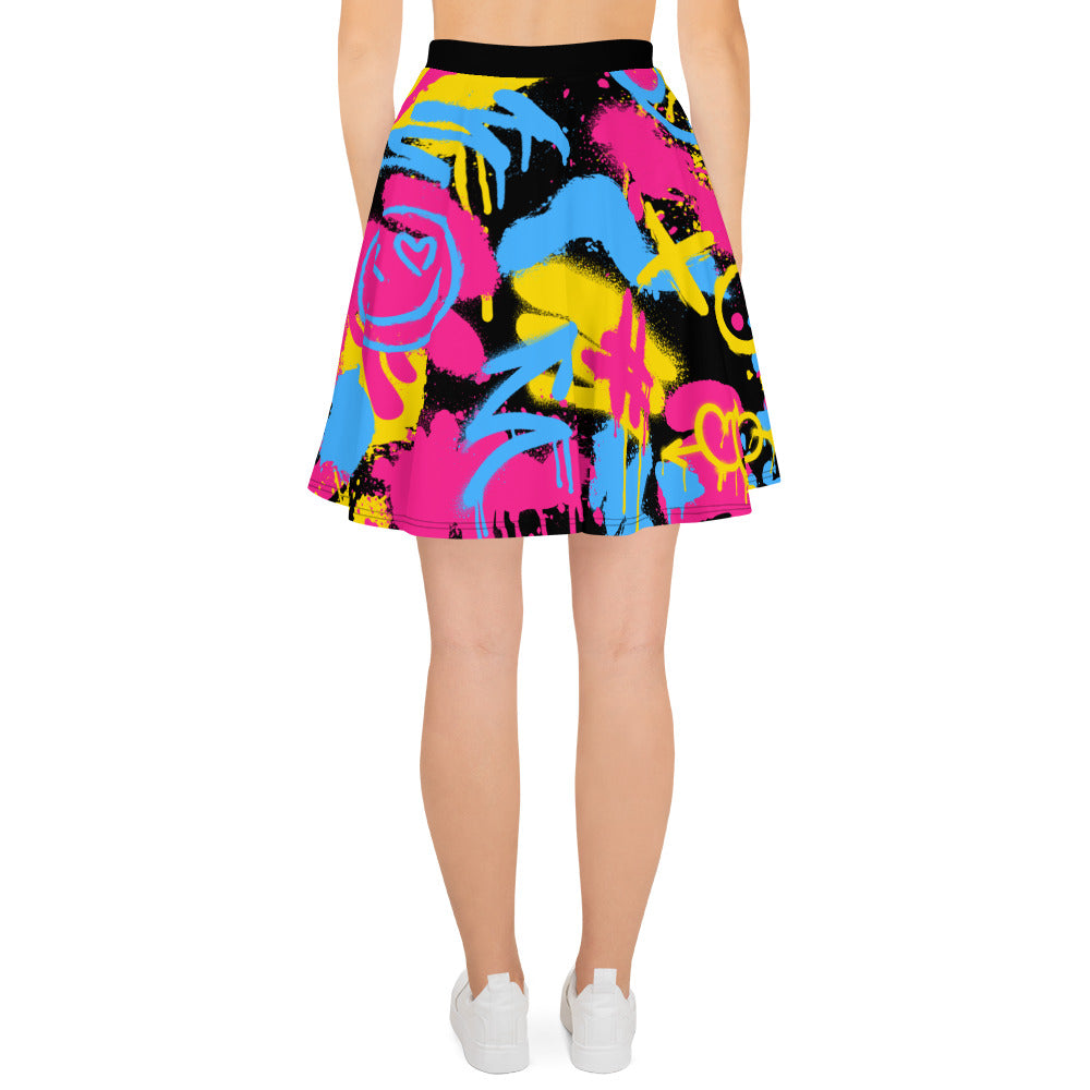 Pansexual Pride Graffiti Skater Skirt - Black