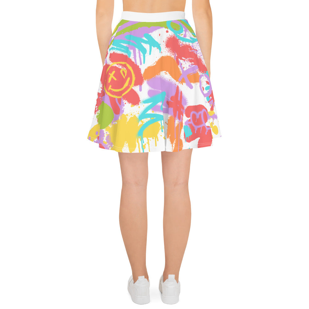 LGBT Gay Pride Rainbow Graffiti Skater Skirt - White
