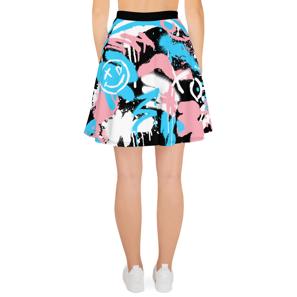 Trans Pride Graffiti Skater Skirt - Black