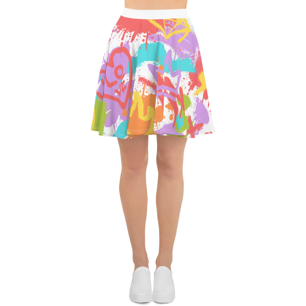 LGBT Gay Pride Rainbow Graffiti Skater Skirt - White