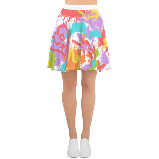 LGBT Gay Pride Rainbow Graffiti Skater Skirt - White