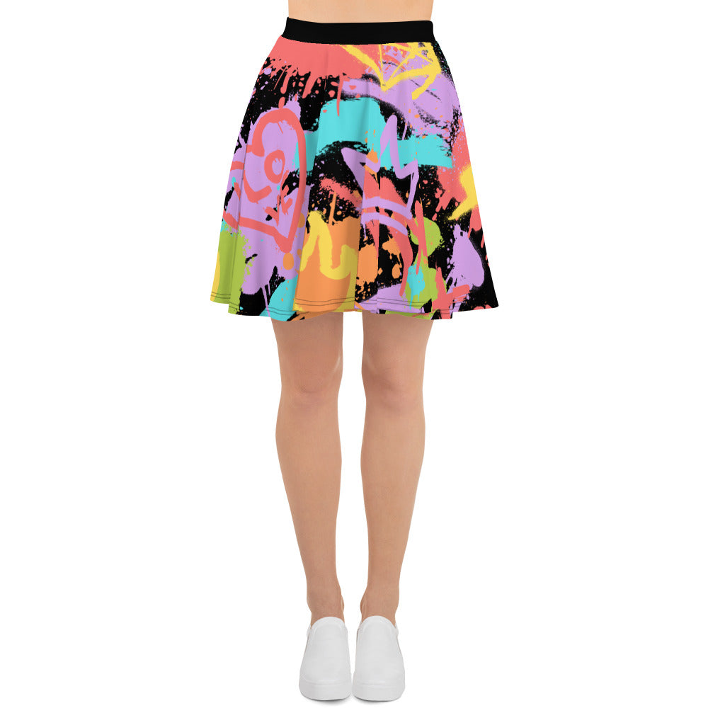 LGBT Gay Pride Rainbow Graffiti Skater Skirt - Black