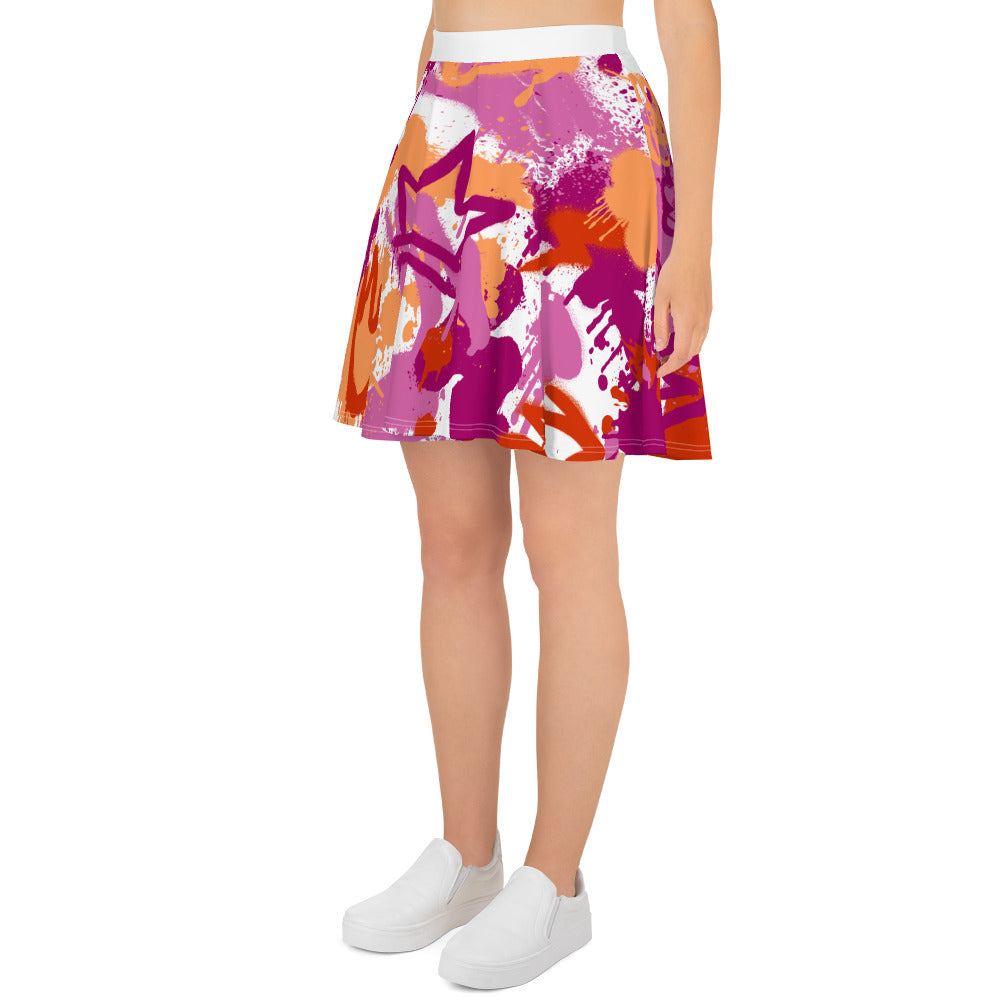Lesbian Pride Graffiti Skater Skirt - White