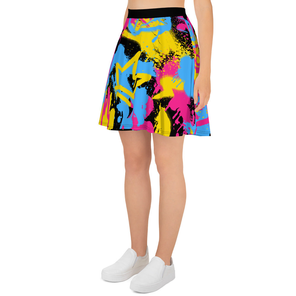 Pansexual Pride Graffiti Skater Skirt - Black