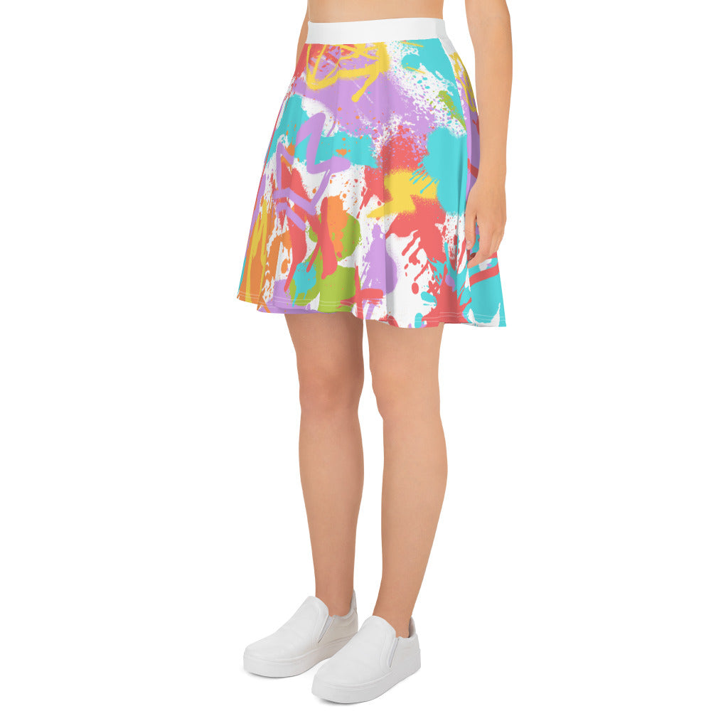 LGBT Gay Pride Rainbow Graffiti Skater Skirt - White