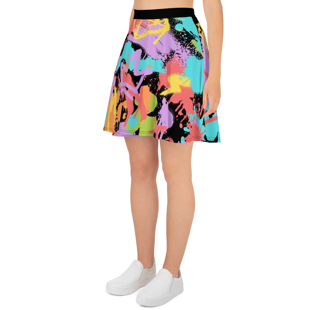 LGBT Gay Pride Rainbow Graffiti Skater Skirt - Black