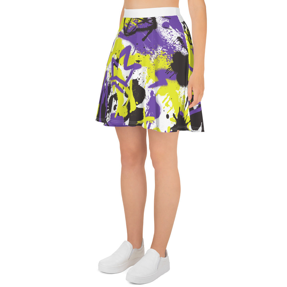 NonBinary Pride Graffiti Skater Skirt - White