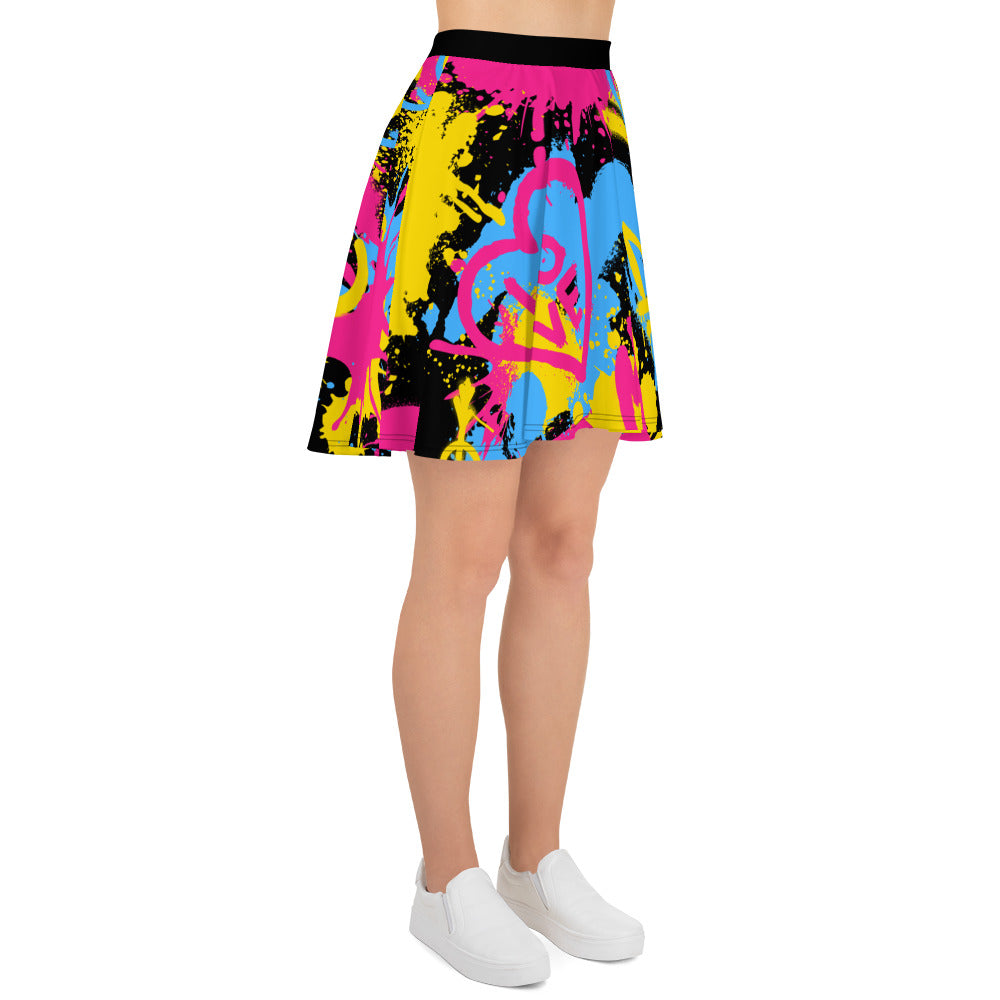 Pansexual Pride Graffiti Skater Skirt - Black