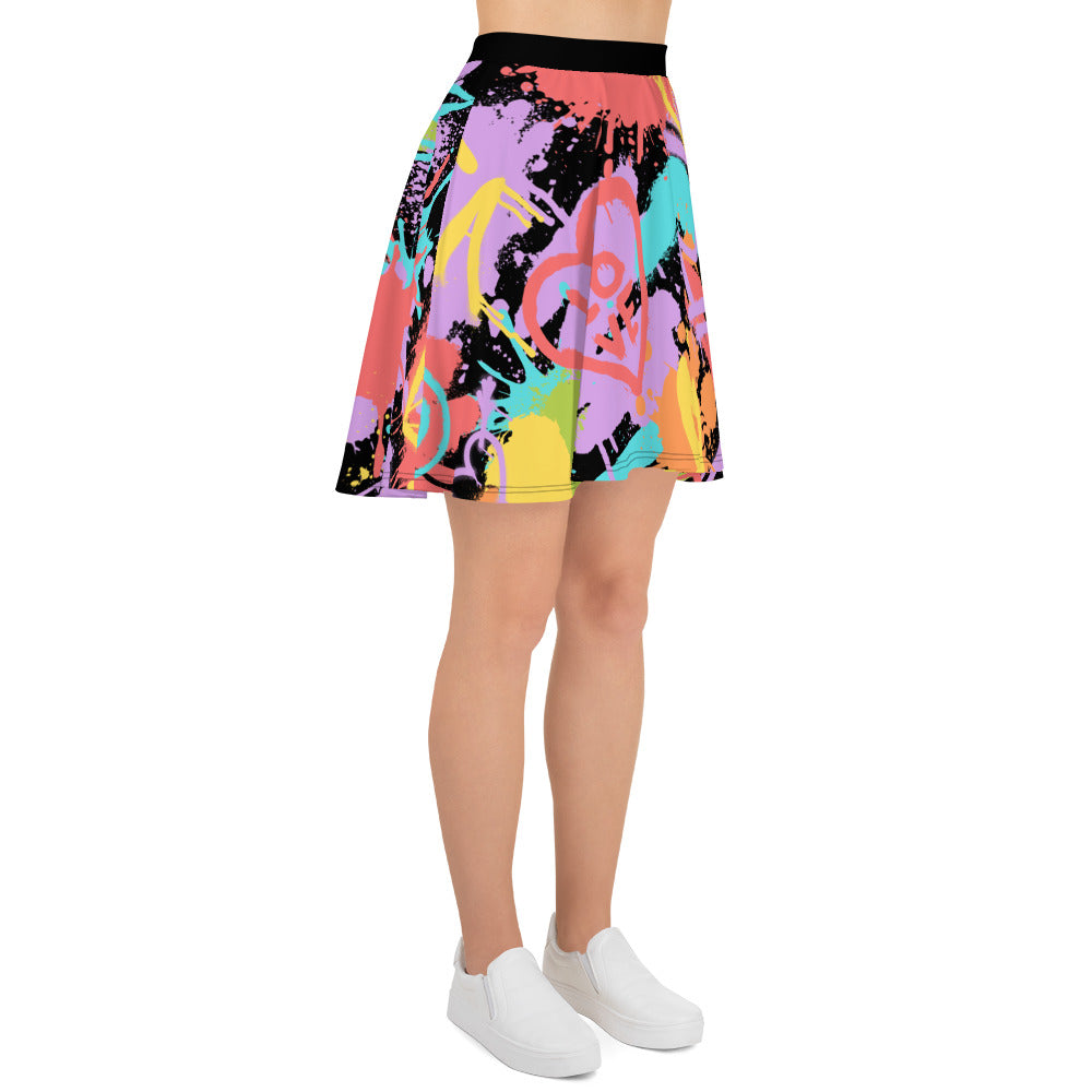 LGBT Gay Pride Rainbow Graffiti Skater Skirt - Black