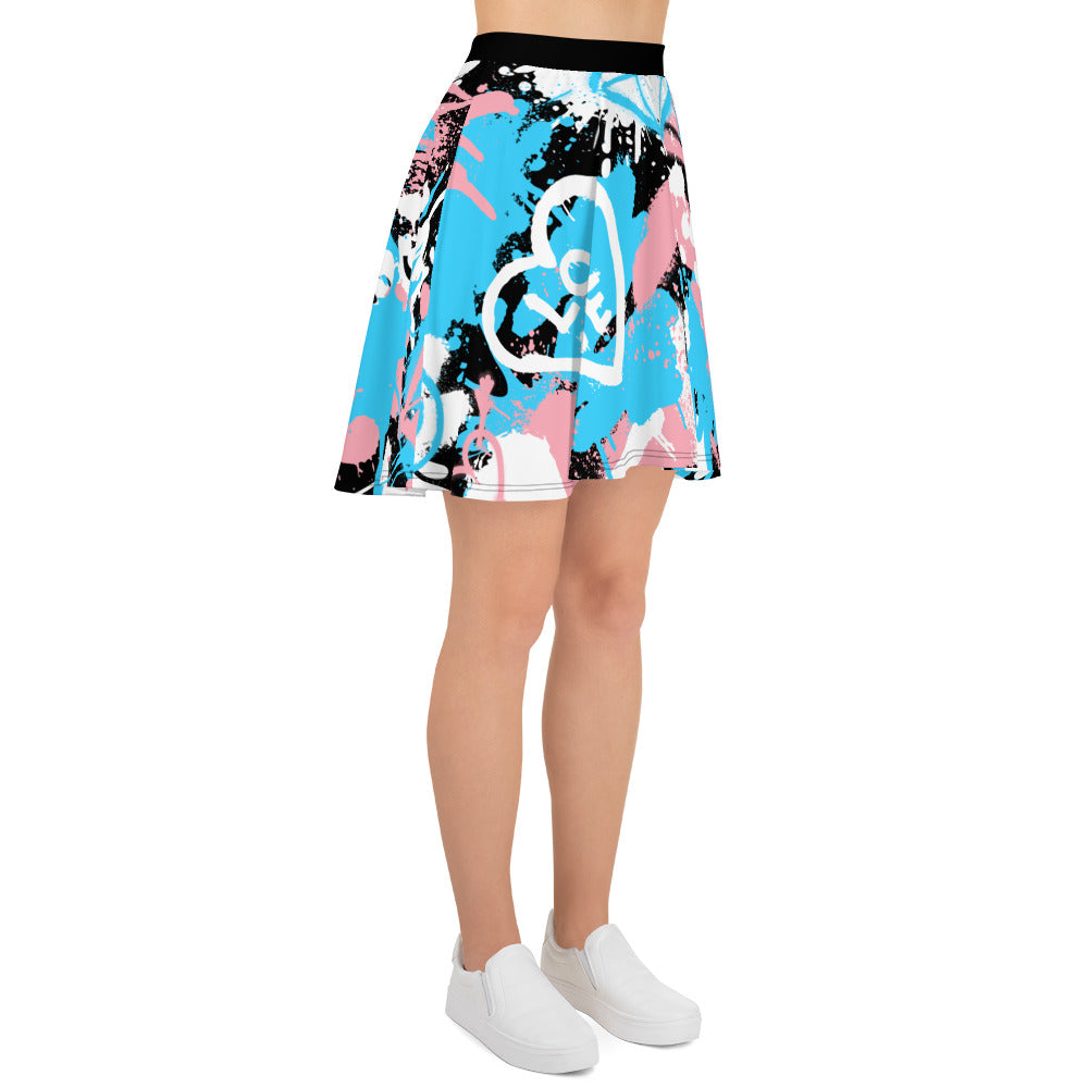 Trans Pride Graffiti Skater Skirt - Black