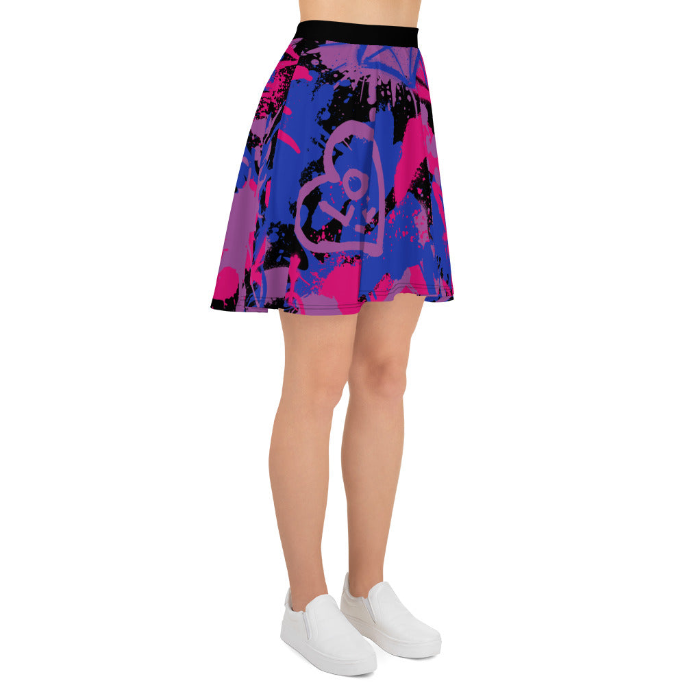 Bisexual Pride Graffiti Skater Skirt - Black