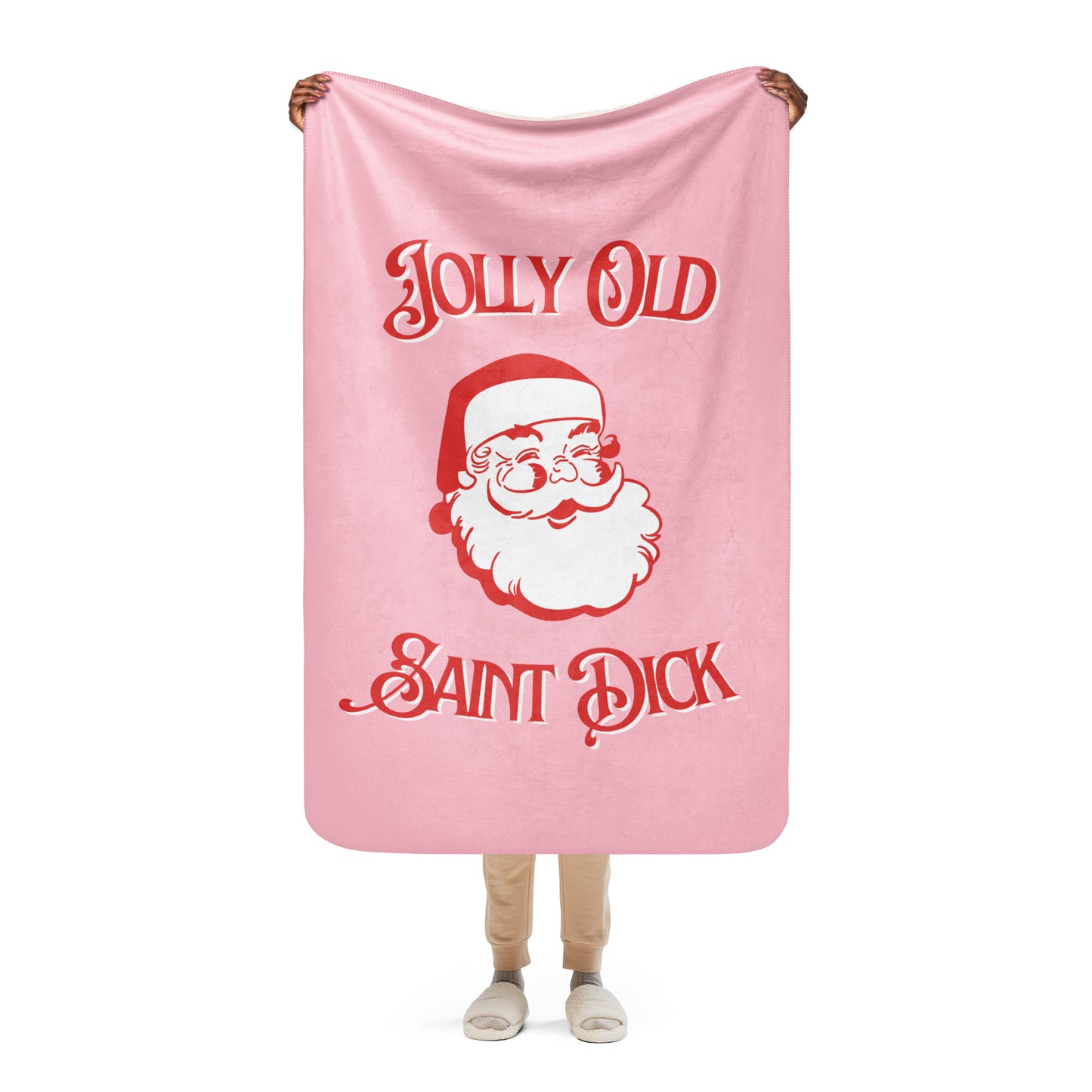 Jolly Old Saint Dick in Pink Sherpa Blanket