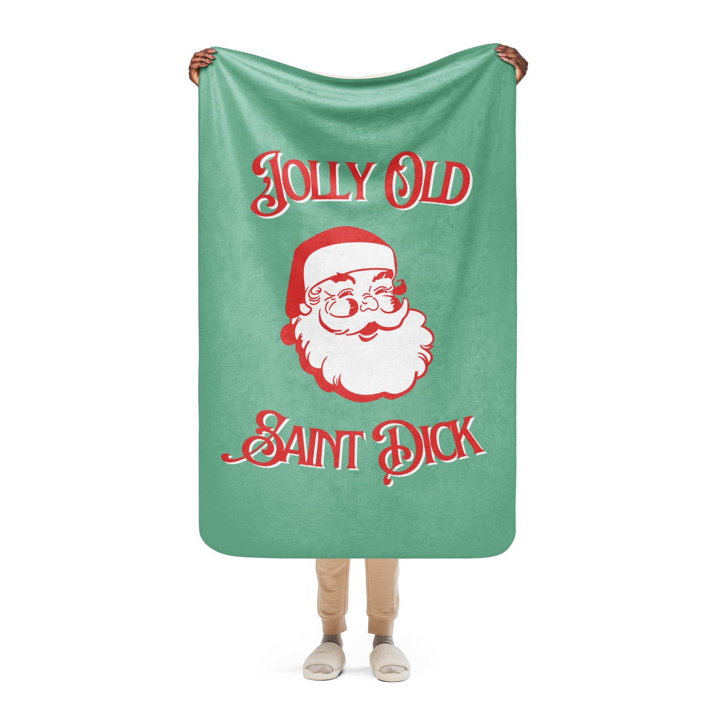 Jolly Old Saint Dick in Green Sherpa Blanket