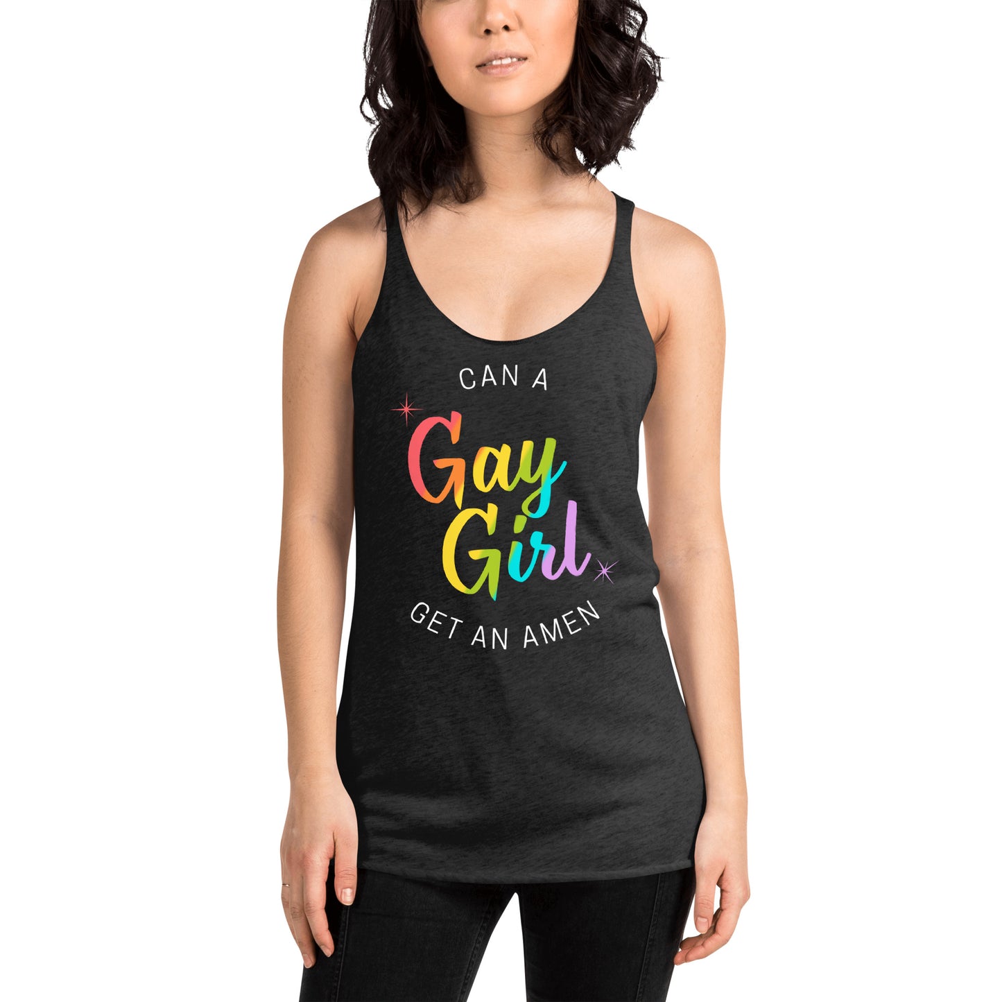 Can A Gay Girl Get An Amen Racerback Tank