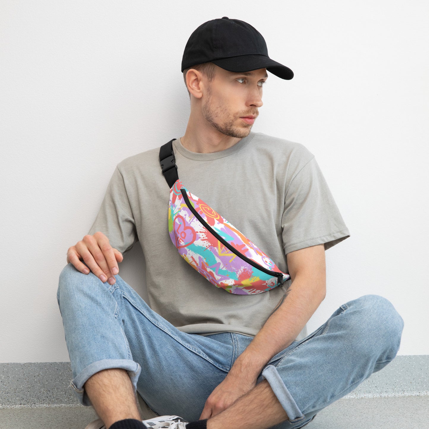 LGBT Pride Rainbow Graffiti Belt Bag in White