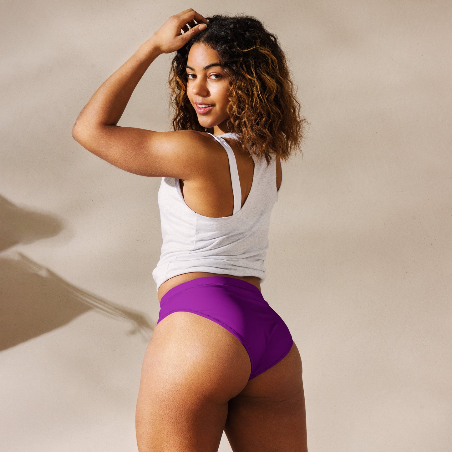 Asexual Solid High-Waisted Athletic Bikini Bottom