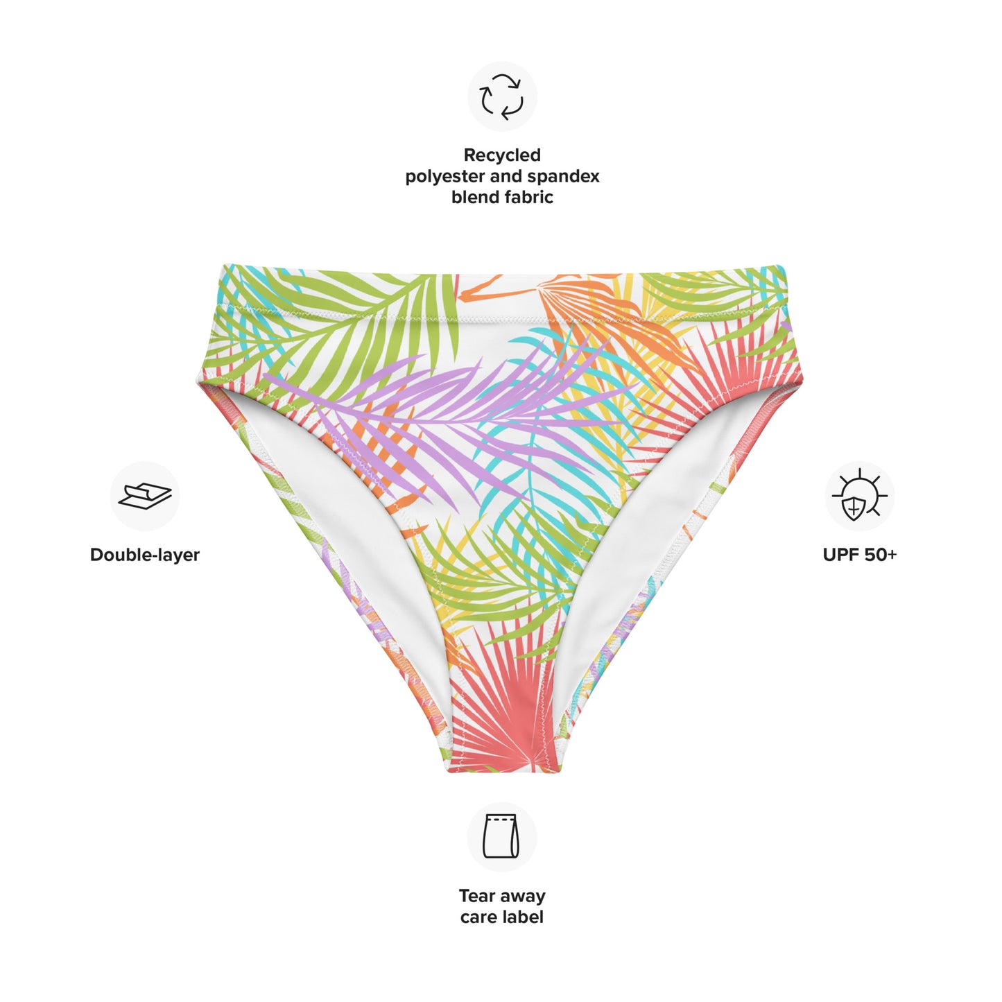 Rainbow Palm High-Waisted Athletic Bikini Bottom