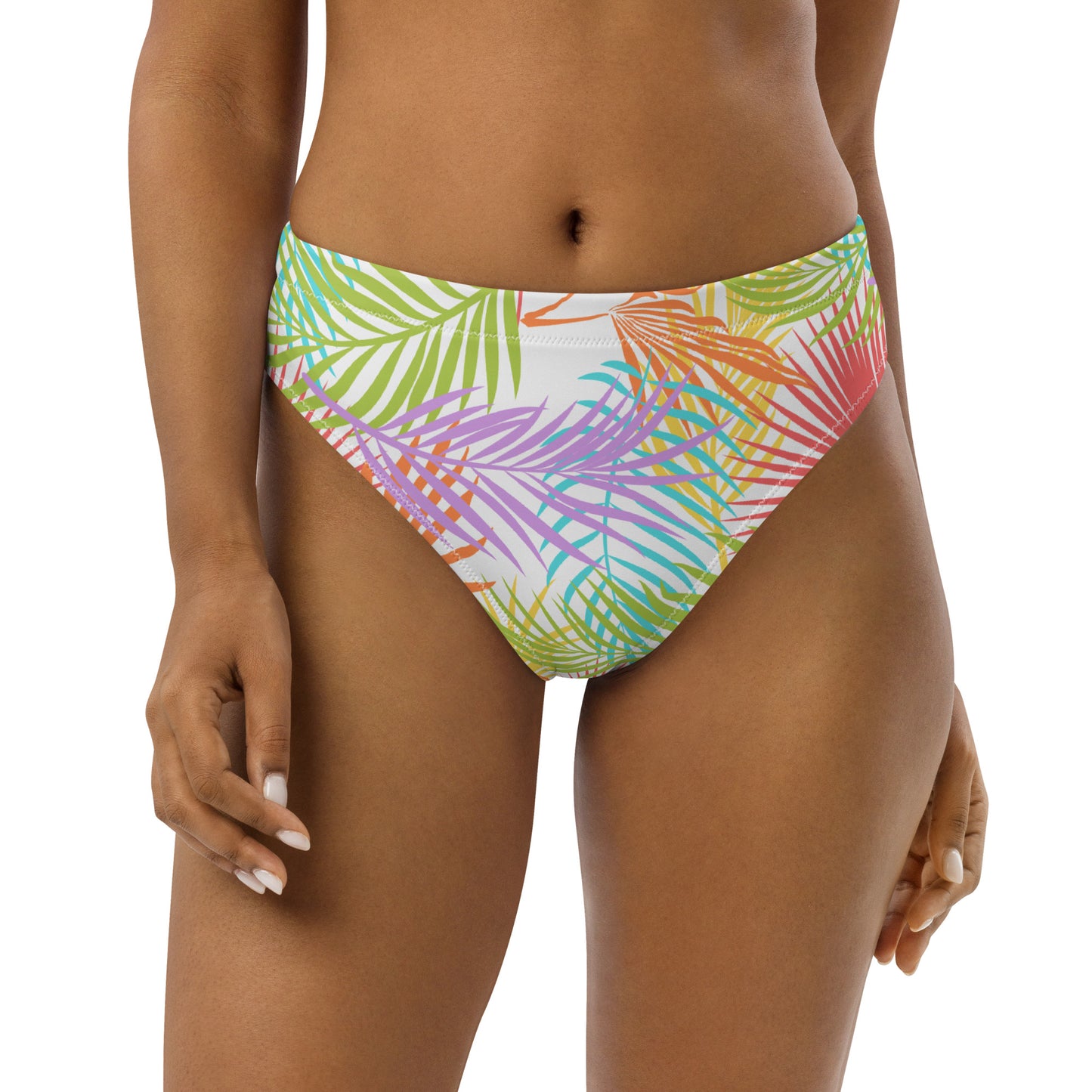 Rainbow Palm High-Waisted Athletic Bikini Bottom