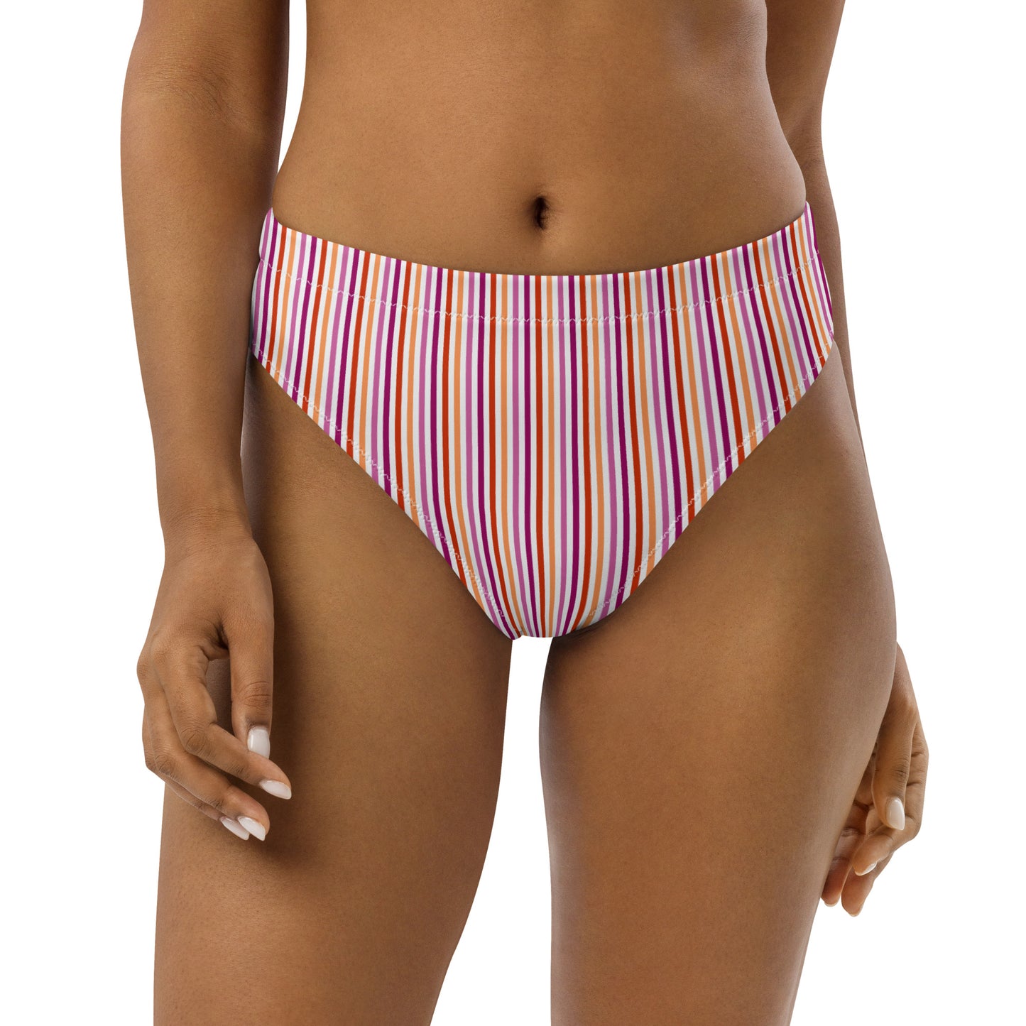 Lesbian Striped High-Waisted Athletic Bikini Bottom