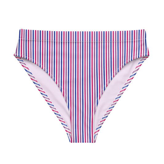 Bisexual Striped High-Waisted Athletic Bikini Bottom