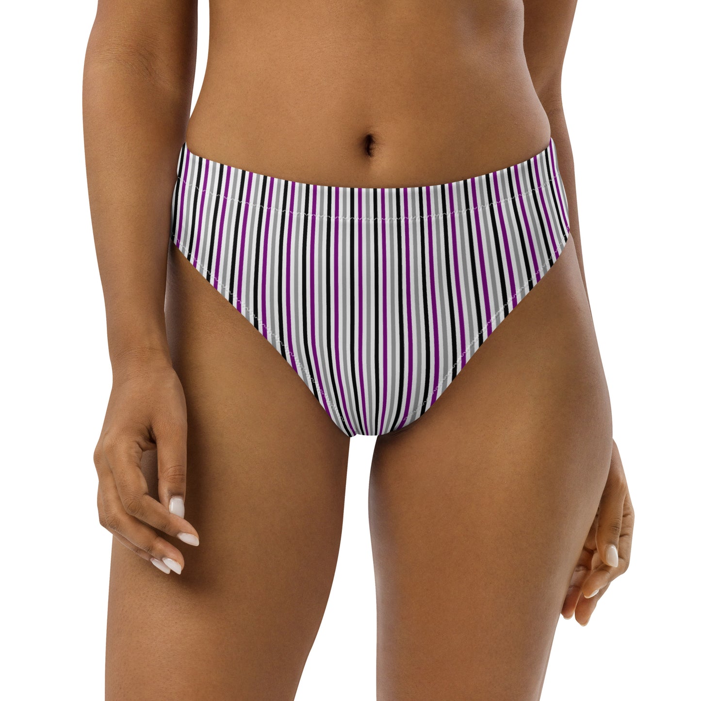 Asexual Striped High-Waisted Athletic Bikini Bottom