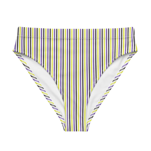 Non-Binary Striped High-Waisted Athletic Bikini Bottom