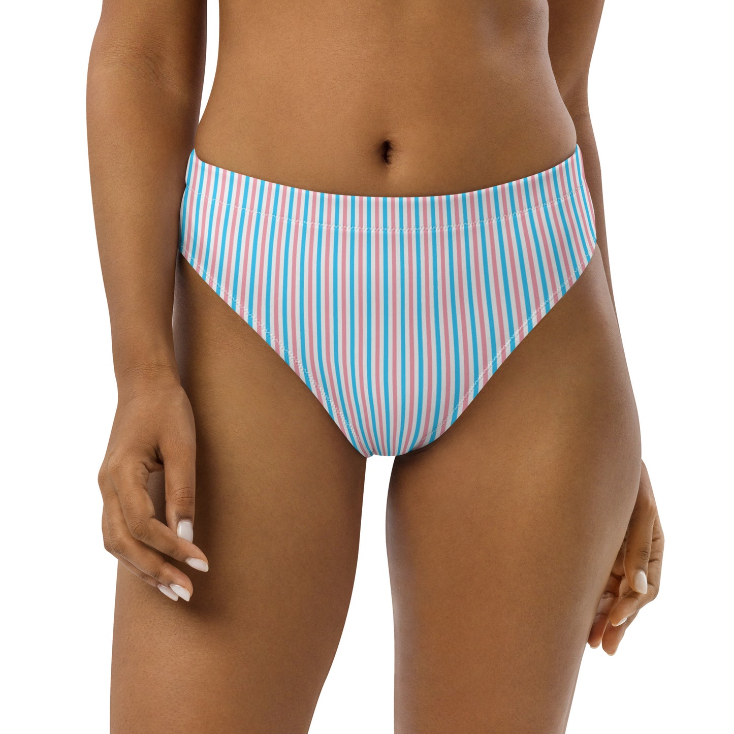 Transgender Striped High-Waisted Athletic Bikini Bottom