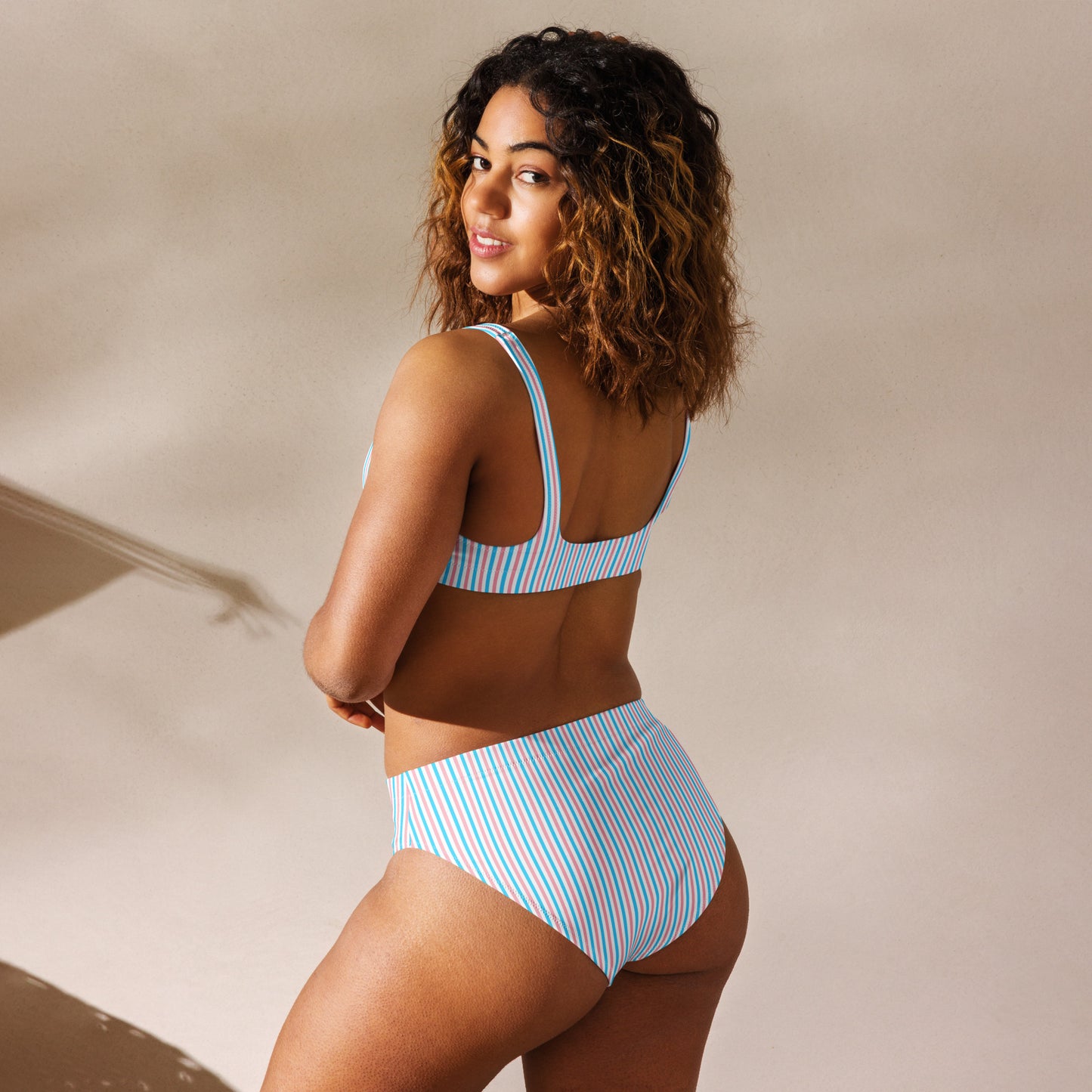 Transgender Striped High-Waisted Athletic Bikini Bottom