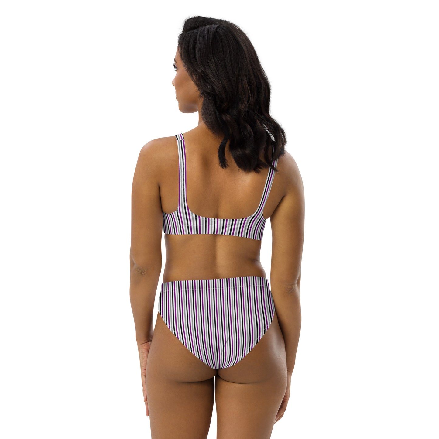 Asexual Striped High-Waisted Athletic Bikini Bottom