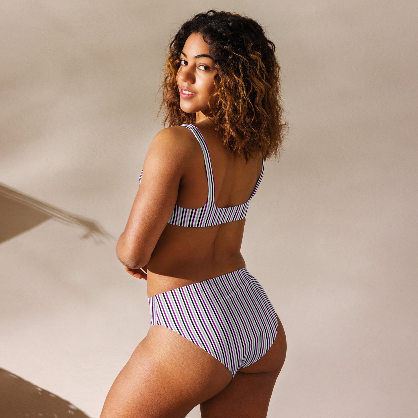 Asexual Striped High-Waisted Athletic Bikini Bottom