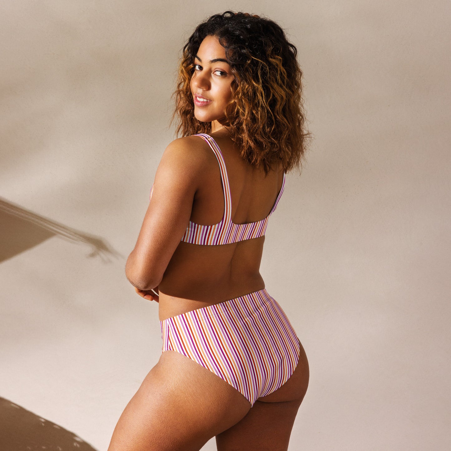 Lesbian Striped High-Waisted Athletic Bikini Bottom