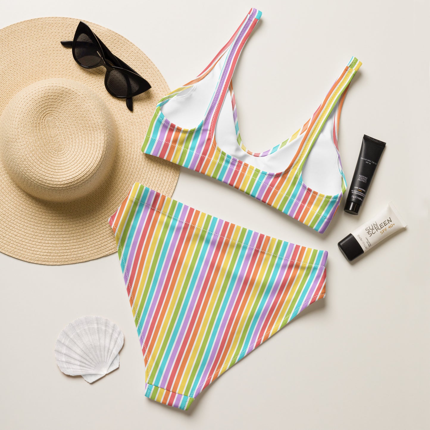 Rainbow Striped Athletic Bikini Bottom