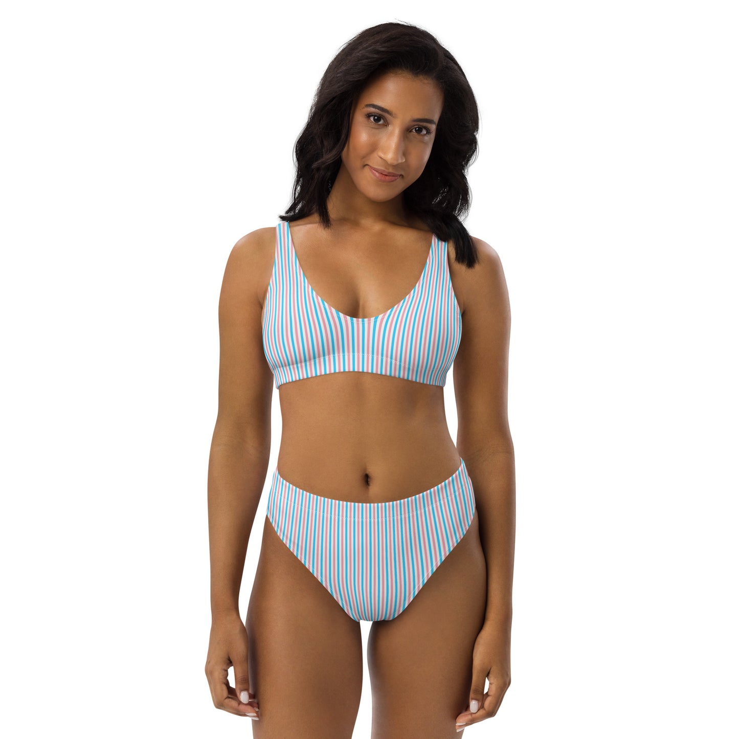 Transgender Striped High-Waisted Athletic Bikini Bottom