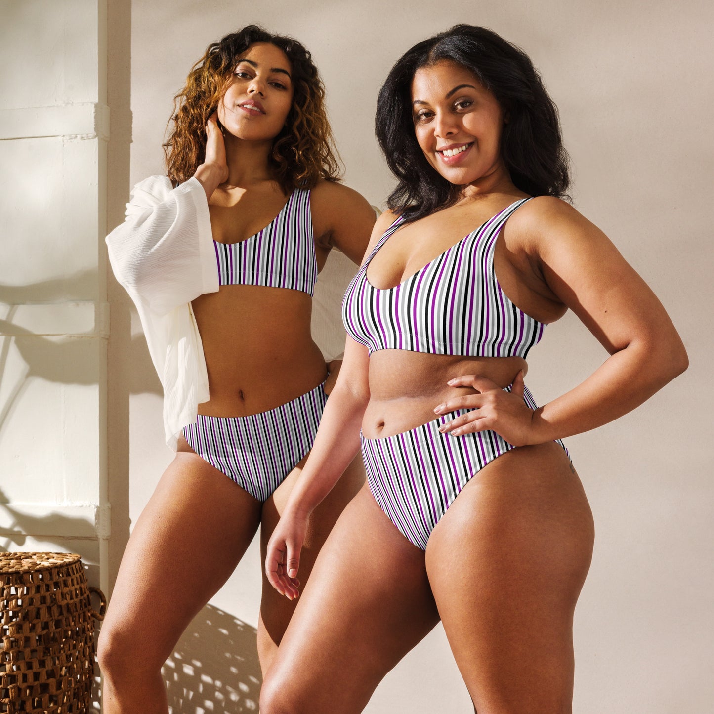 Asexual Striped High-Waisted Athletic Bikini Bottom