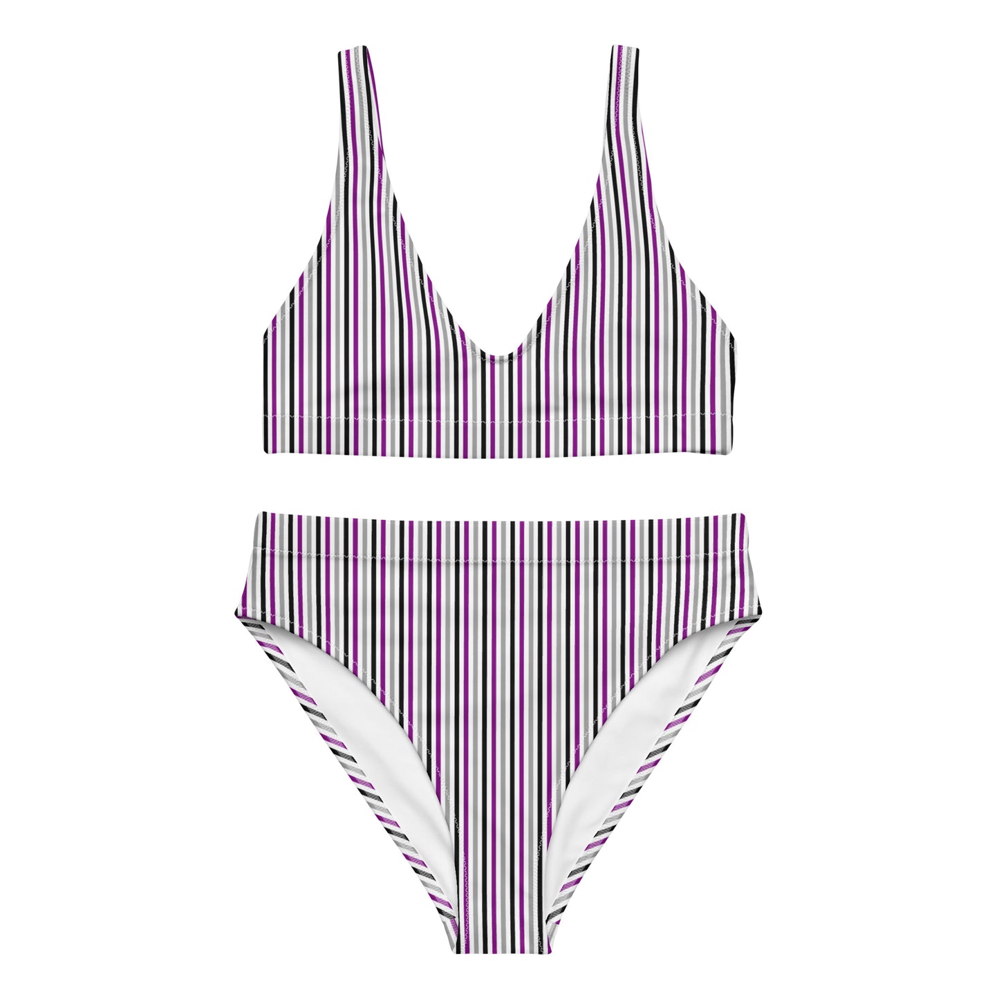 Asexual Striped High-Waisted Athletic Bikini Bottom