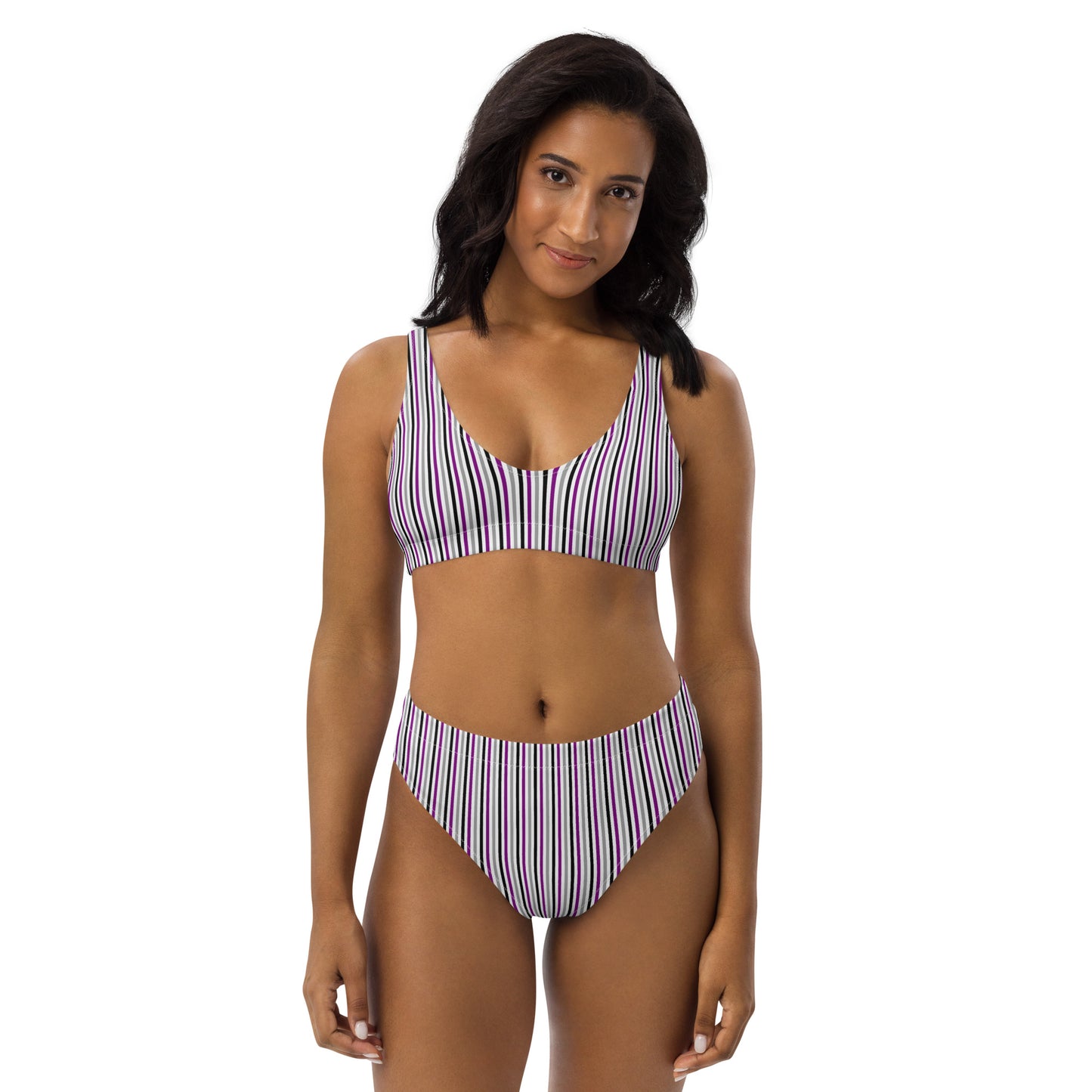 Asexual Striped High-Waisted Athletic Bikini Bottom