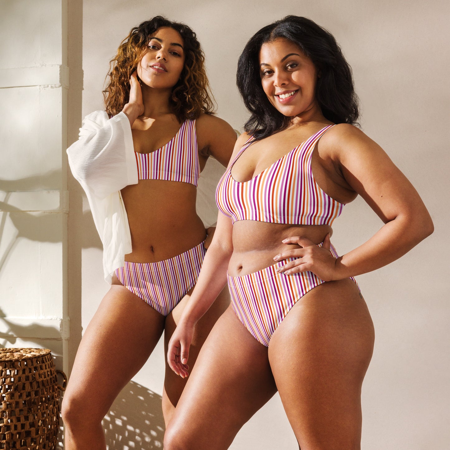 Lesbian Striped High-Waisted Athletic Bikini Bottom