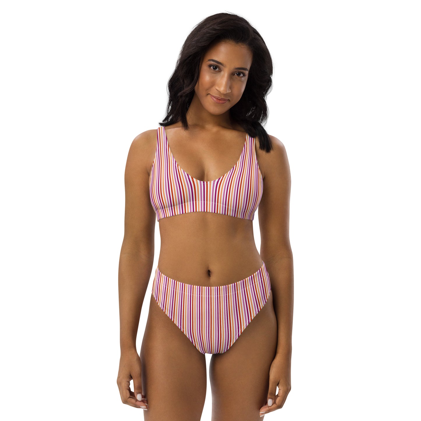 Lesbian Striped High-Waisted Athletic Bikini Bottom