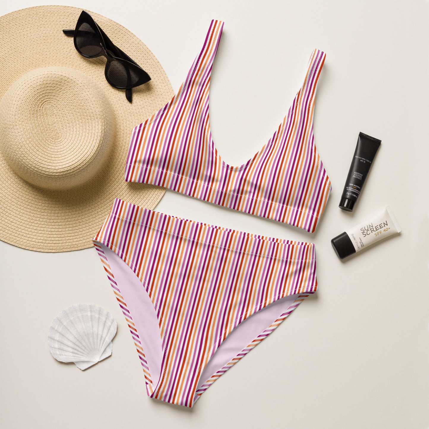 Lesbian Striped High-Waisted Athletic Bikini Bottom