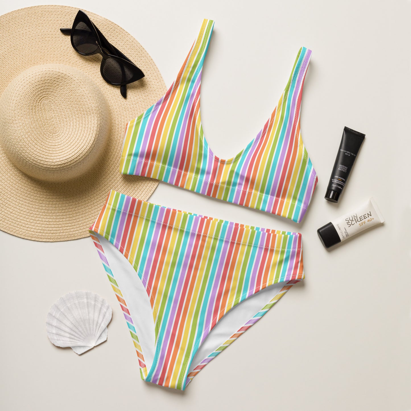 Rainbow Striped Athletic Bikini Bottom