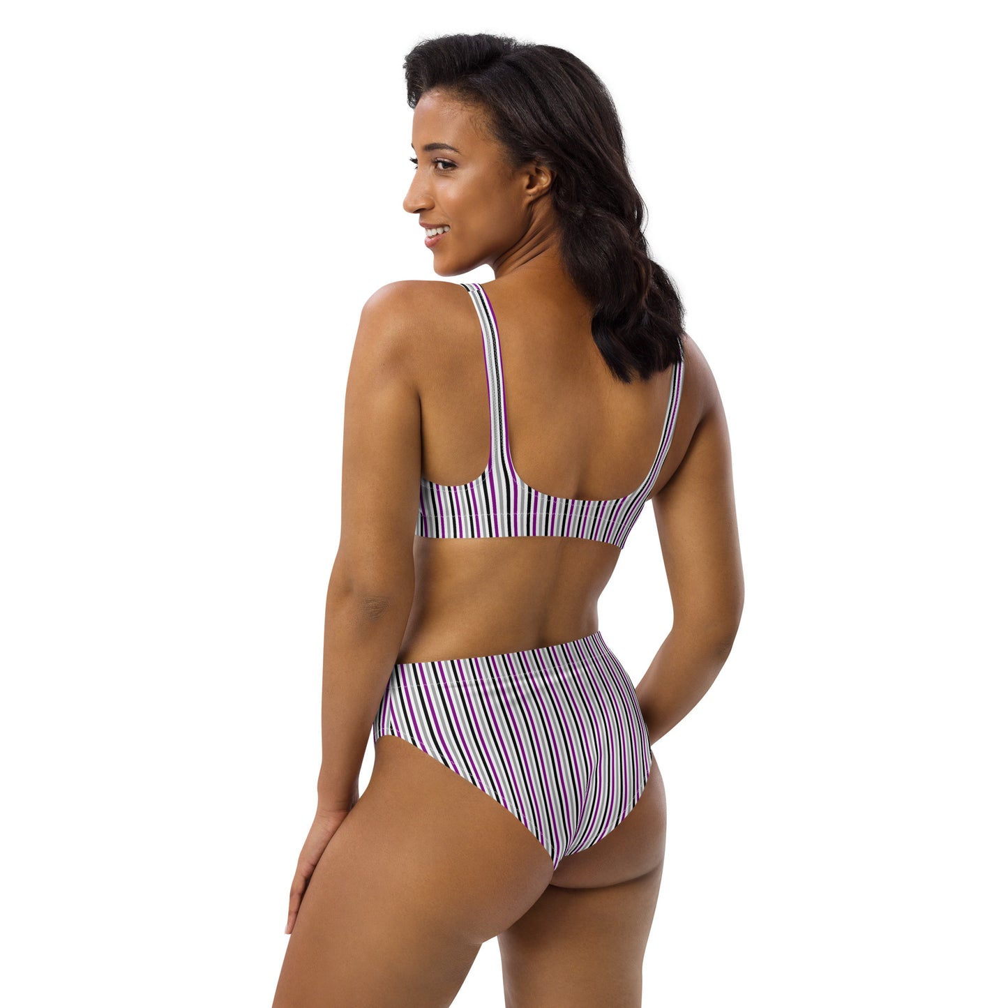 Asexual Striped High-Waisted Athletic Bikini Bottom