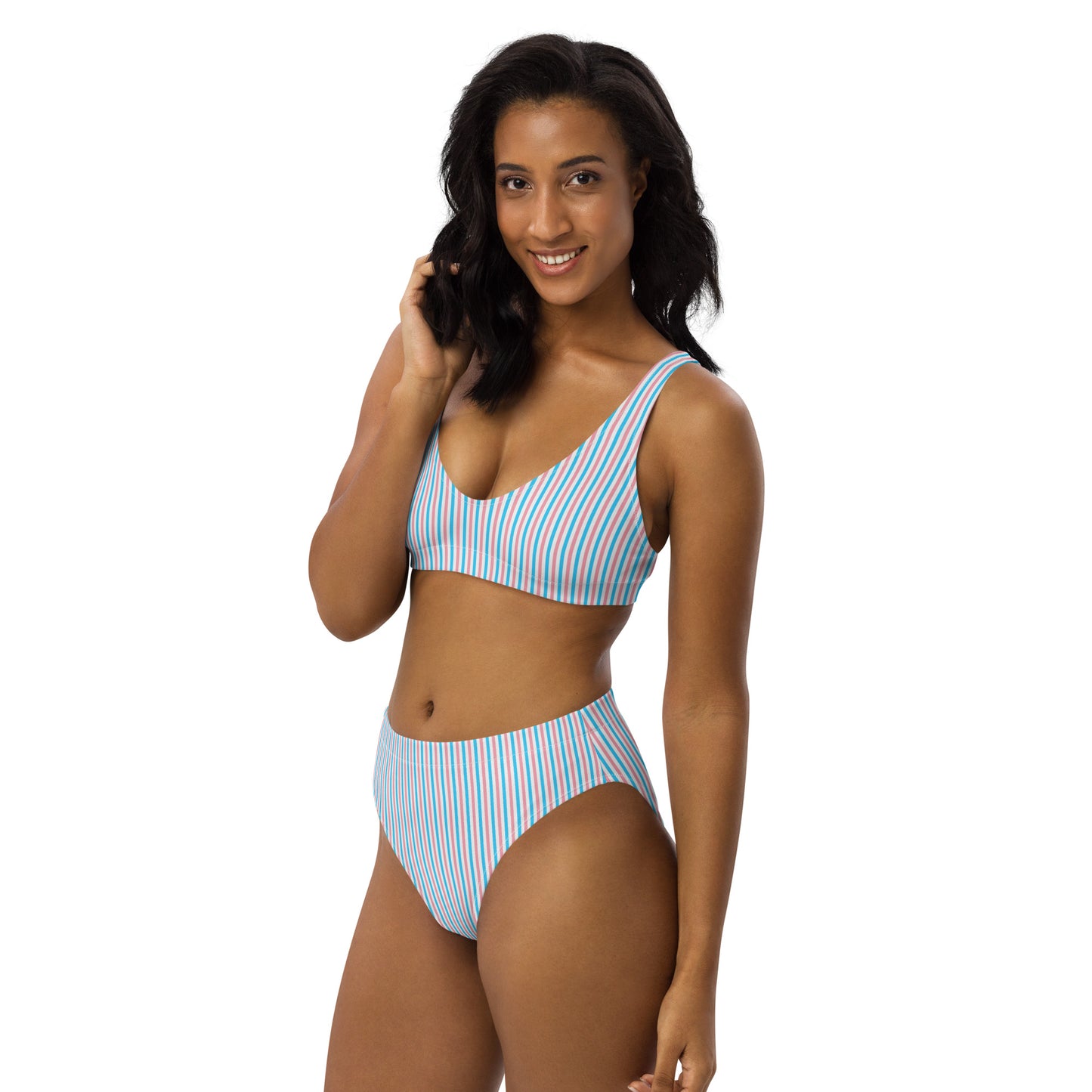 Transgender Striped High-Waisted Athletic Bikini Bottom