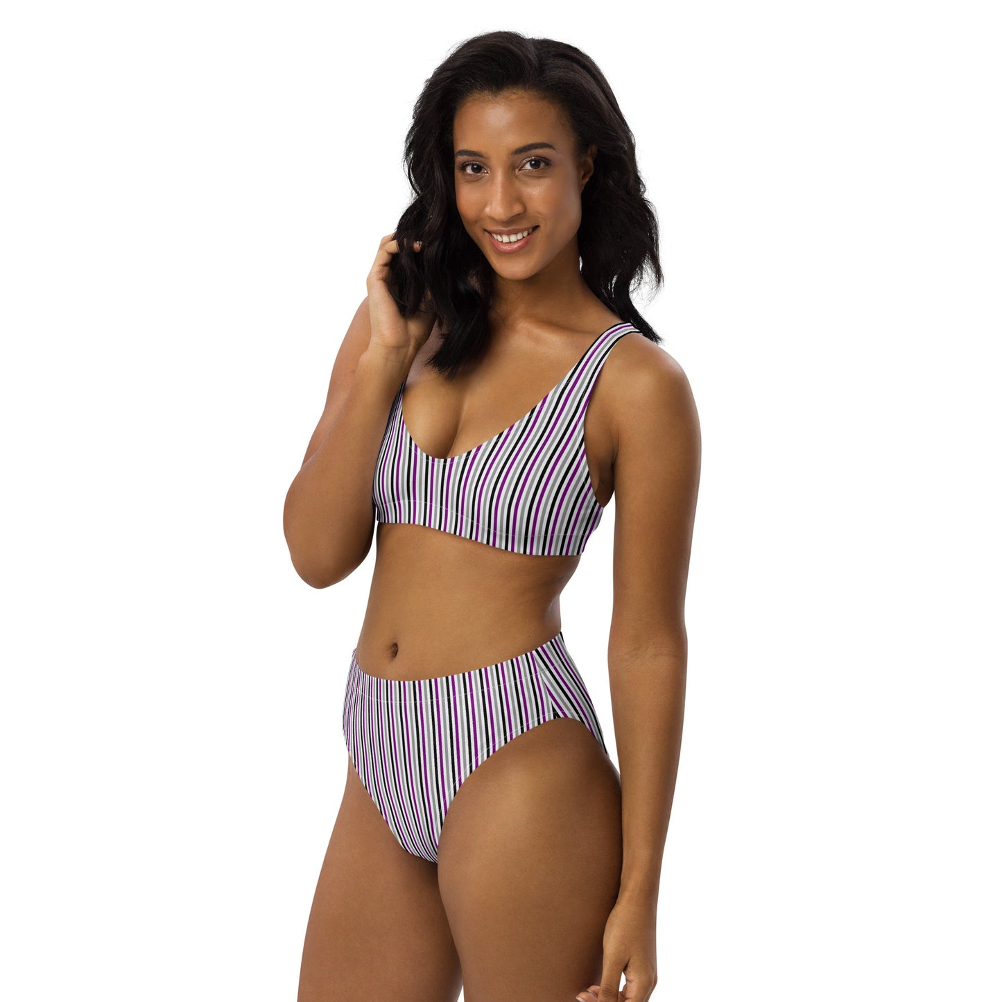 Asexual Striped High-Waisted Athletic Bikini Bottom